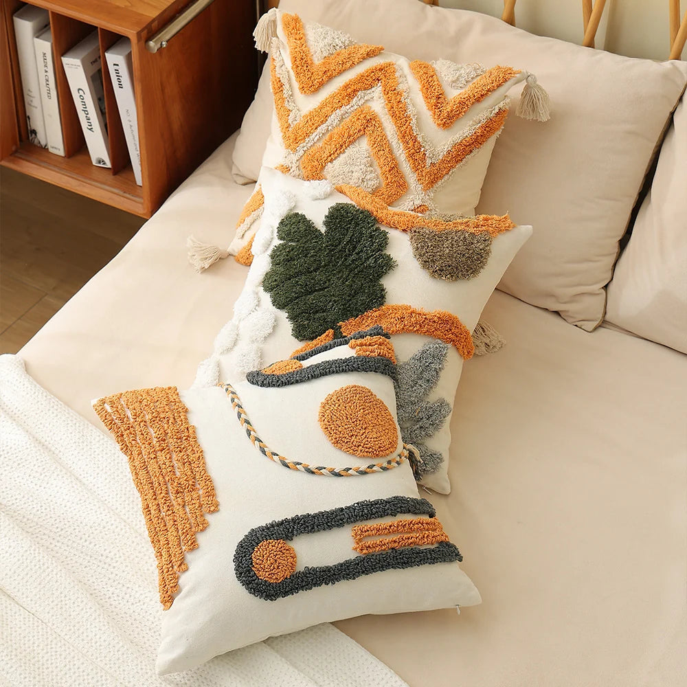 Square Pillow Cover Hand-Tufted Braided Circle Cotton Blend 18x18