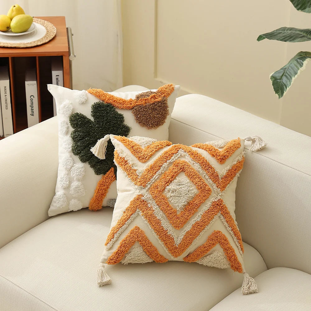 Square Pillow Cover Hand-Tufted Braided Circle Cotton Blend 18x18