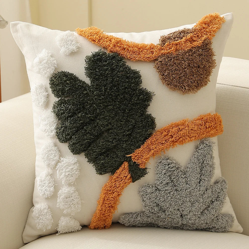 Square Pillow Cover Hand-Tufted Braided Circle Cotton Blend 18x18