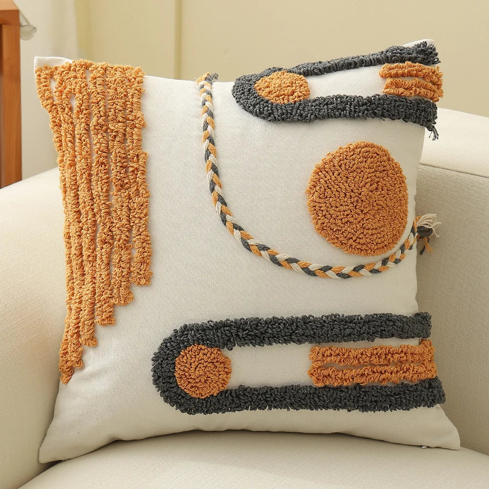 Square Pillow Cover Hand-Tufted Braided Circle Cotton Blend 18x18
