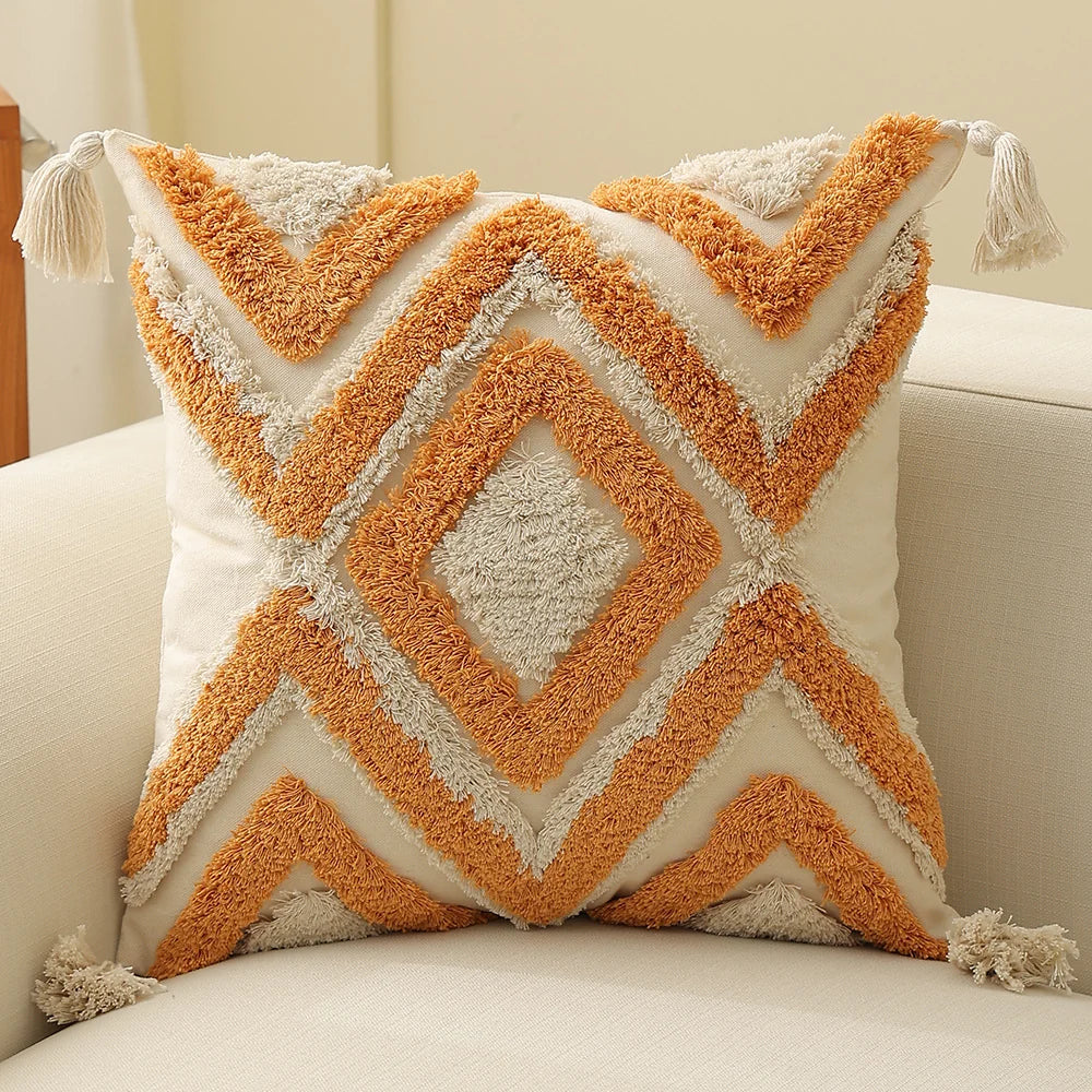 Square Pillow Cover Hand-Tufted Braided Circle Cotton Blend 18x18