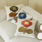 Square Pillow Cover Hand-Tufted Floral Applique Chenille 18x18 Inch