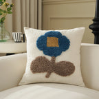Square Pillow Cover Hand-Tufted Floral Applique Chenille 18x18 Inch
