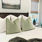 Square Pillow Cover Herringbone Texture & Piped Edge Hidden Zipper