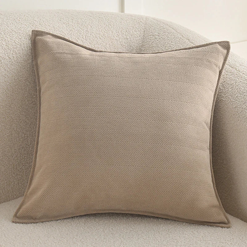 Square Pillow Cover Herringbone Texture & Piped Edge Hidden Zipper