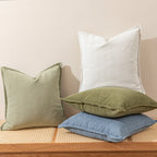 Square Pillow Cover Herringbone Texture & Piped Edge Hidden Zipper
