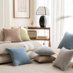 Square Pillow Cover Herringbone Texture & Piped Edge Hidden Zipper