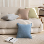 Square Pillow Cover Herringbone Texture & Piped Edge Hidden Zipper