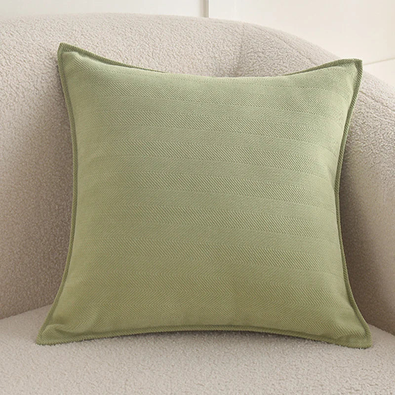 Square Pillow Cover Herringbone Texture & Piped Edge Hidden Zipper