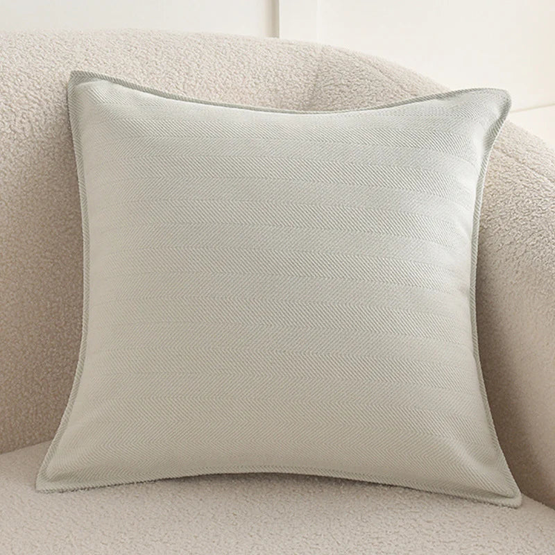 Square Pillow Cover Herringbone Texture & Piped Edge Hidden Zipper