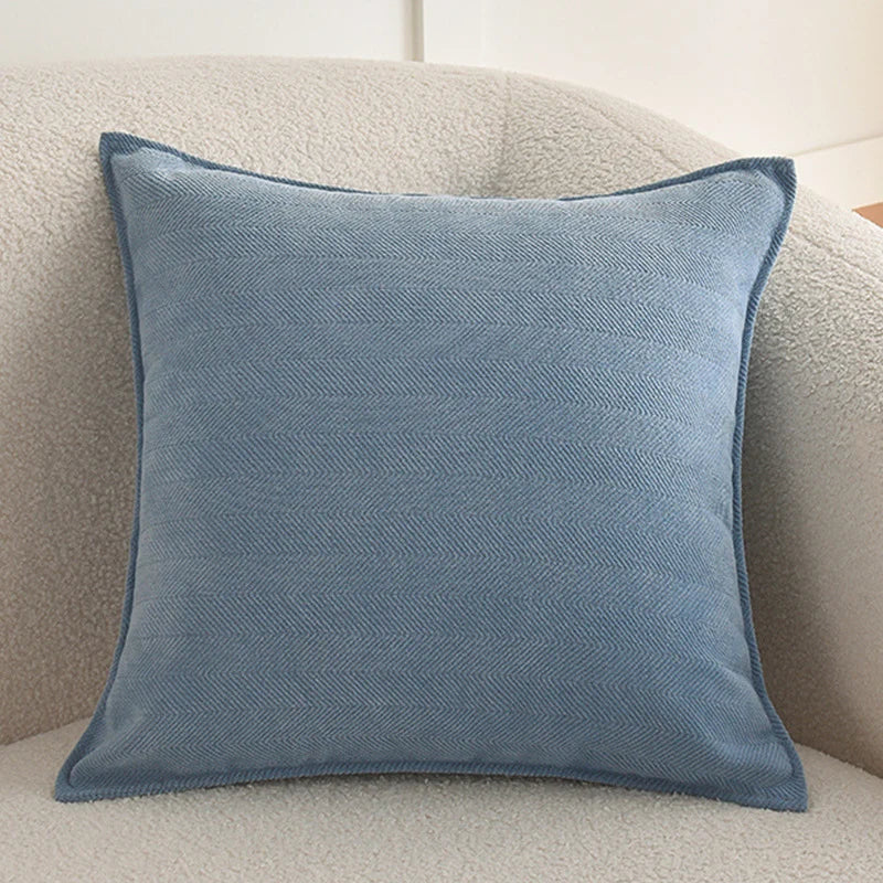 Square Pillow Cover Herringbone Texture & Piped Edge Hidden Zipper