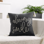 Square Pillow Cover Linen-Blend Rope-Embroidered & Tassels