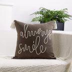 Square Pillow Cover Linen-Blend Rope-Embroidered & Tassels