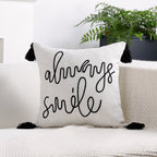 Square Pillow Cover Linen-Blend Rope-Embroidered & Tassels