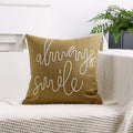 Square Pillow Cover Linen-Blend Rope-Embroidered & Tassels