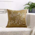Square Pillow Cover Linen-Blend Rope-Embroidered & Tassels