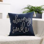 Square Pillow Cover Linen-Blend Rope-Embroidered & Tassels