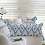 Square Pillow Cover Linen-Like Cotton Relief Tufting & Tassels