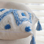 Square Pillow Cover Linen-Like Cotton Relief Tufting & Tassels