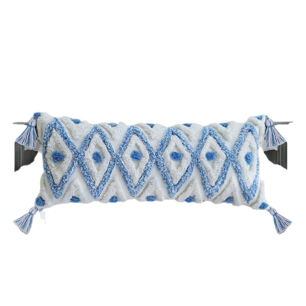 Square Pillow Cover Linen-Like Cotton Relief Tufting & Tassels