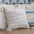 Square Pillow Cover Linen-Like Cotton Relief Tufting & Tassels