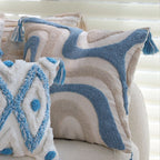 Square Pillow Cover Linen-Like Cotton Relief Tufting & Tassels