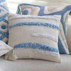 Square Pillow Cover Linen-Like Cotton Relief Tufting & Tassels