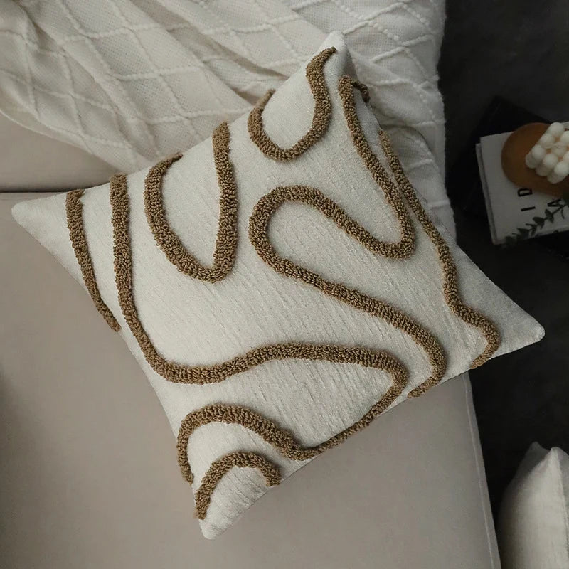 Square Pillow Cover Linen-Look Hand-Tufted Concealed Zipper 18x18in