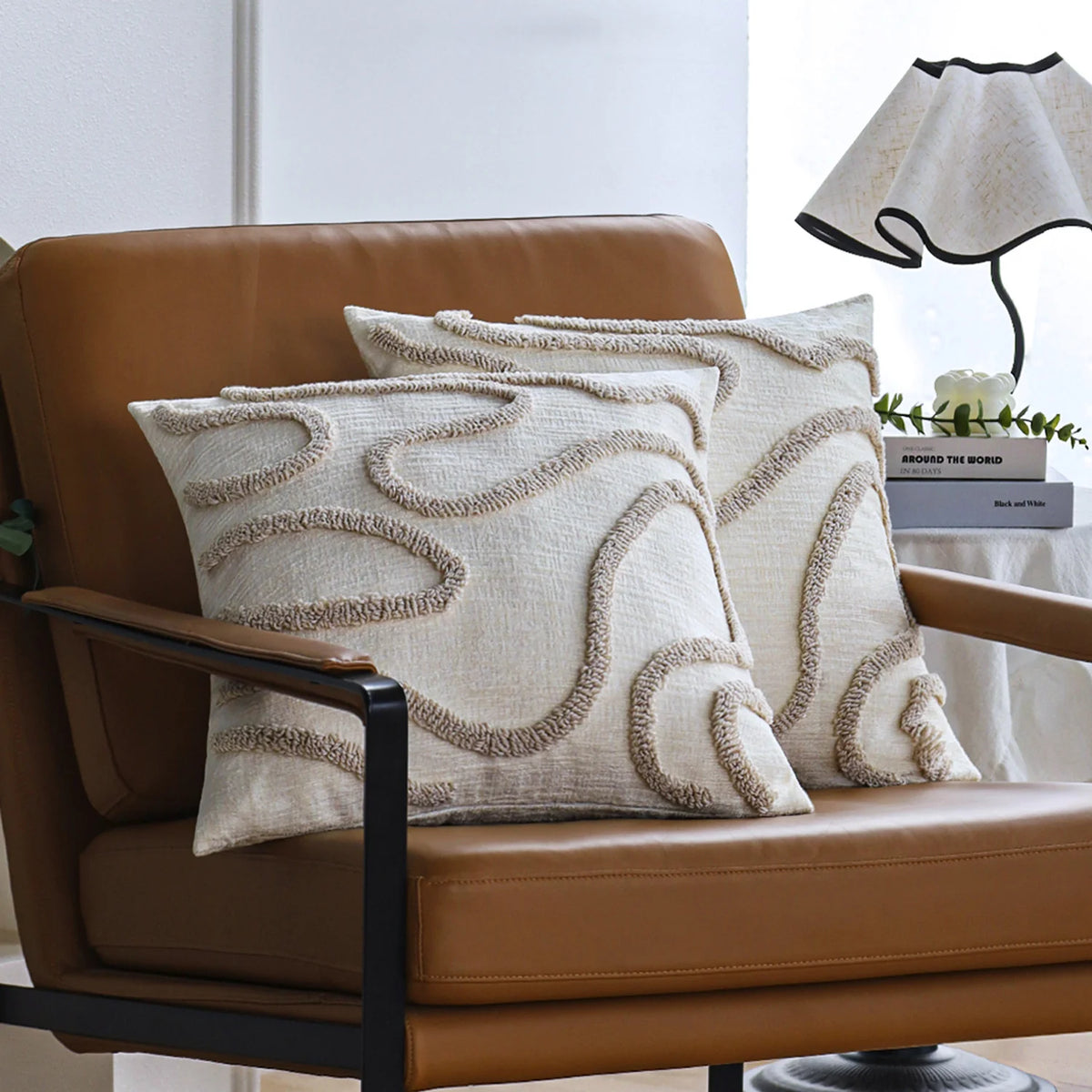 Square Pillow Cover Linen-Look Hand-Tufted Concealed Zipper 18x18in