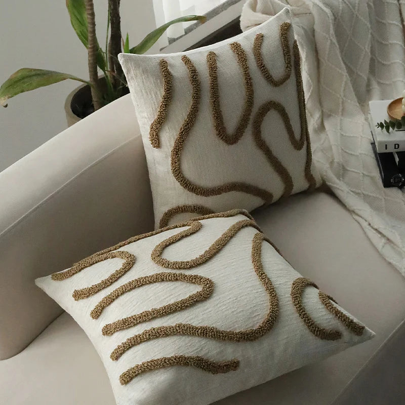 Square Pillow Cover Linen-Look Hand-Tufted Concealed Zipper 18x18in