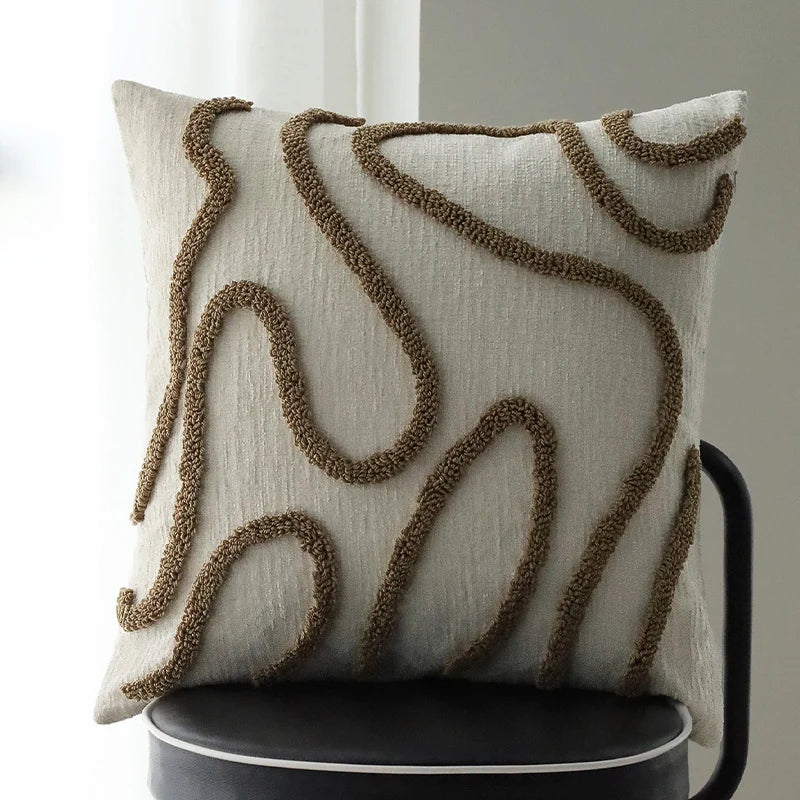 Square Pillow Cover Linen-Look Hand-Tufted Concealed Zipper 18x18in