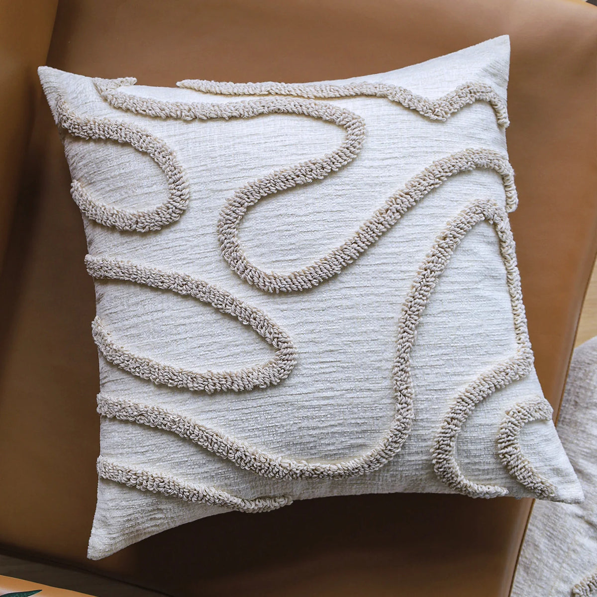 Square Pillow Cover Linen-Look Hand-Tufted Concealed Zipper 18x18in