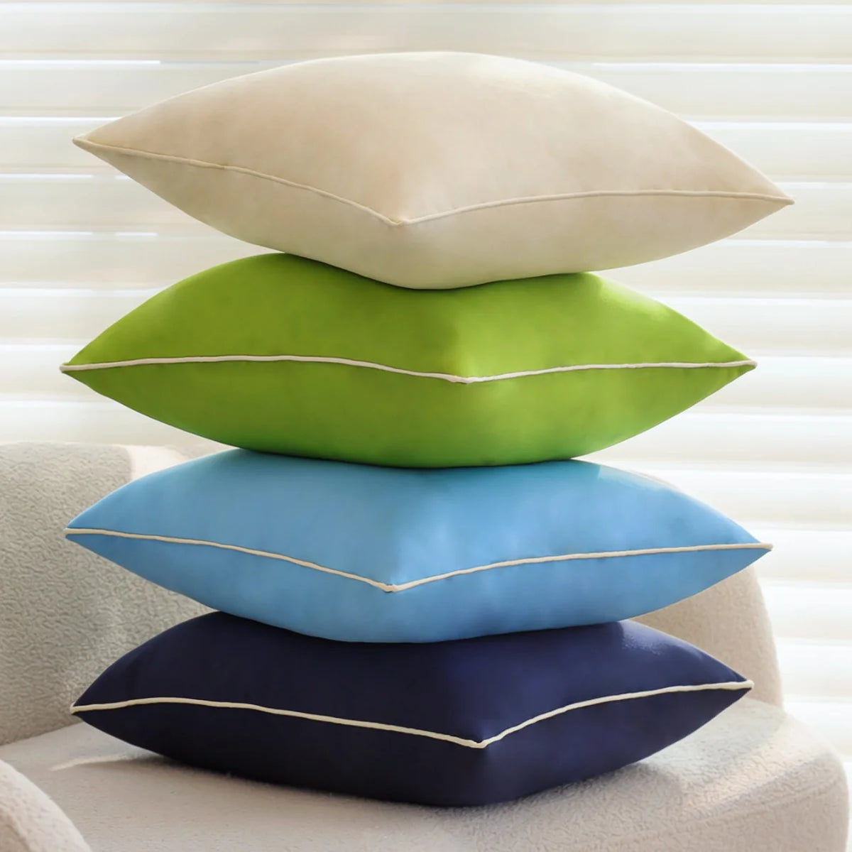 Square Pillow Cover Microvelvet Contrasting Piping Concealed Zipper