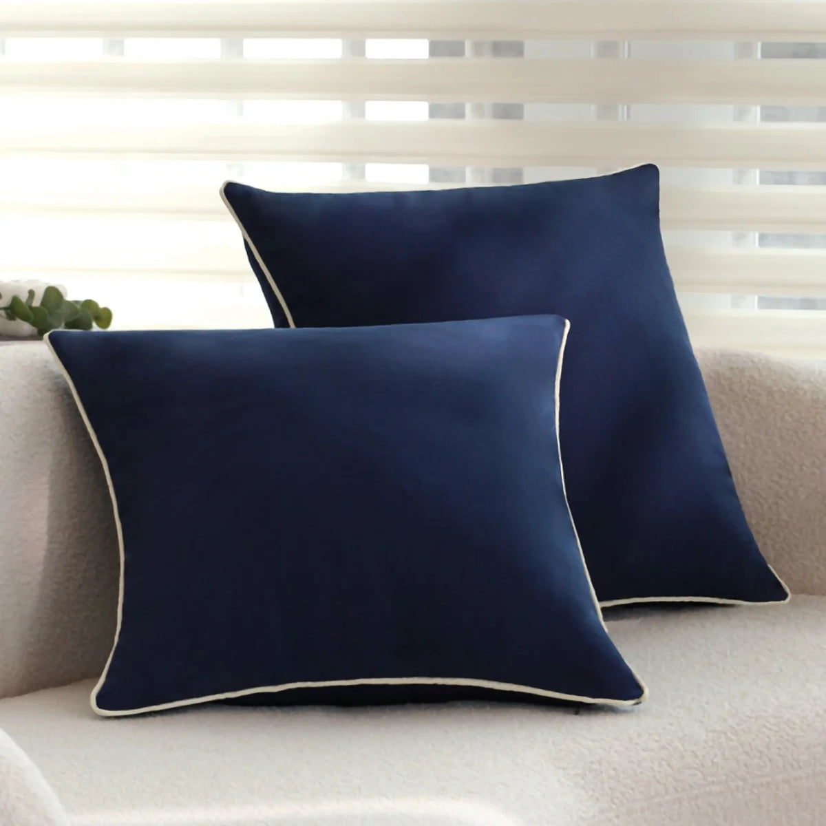 Square Pillow Cover Microvelvet Contrasting Piping Concealed Zipper
