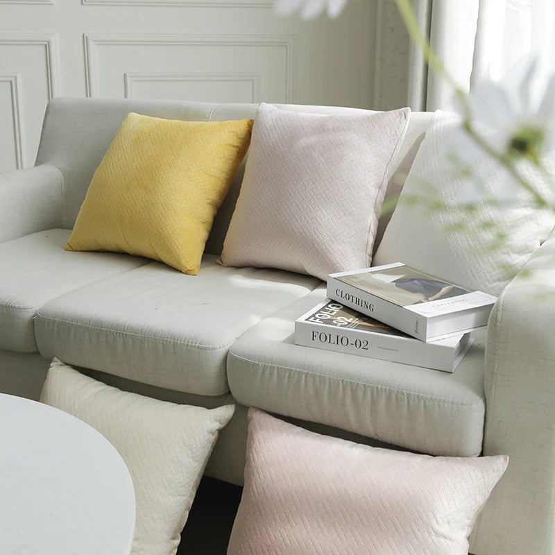 Square Pillow Cover Quilted Herringbone Cotton-Blend
