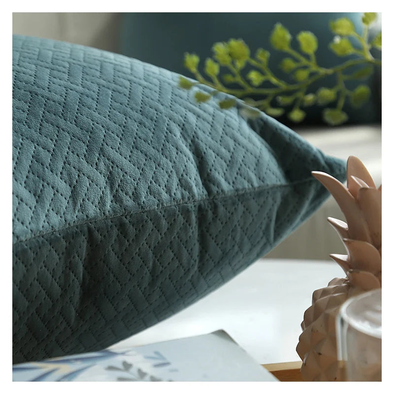 Square Pillow Cover Quilted Herringbone Cotton-Blend
