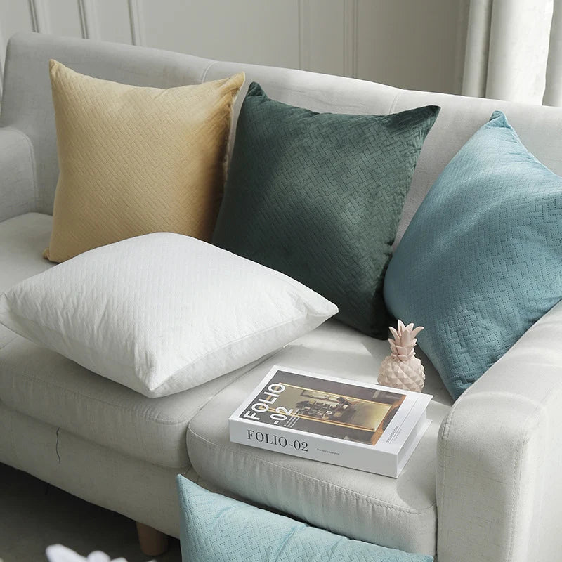 Square Pillow Cover Quilted Herringbone Cotton-Blend