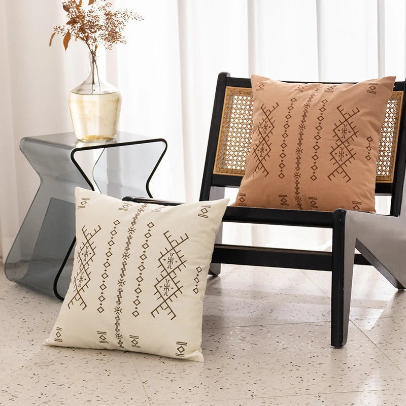 Square Pillow Cover Velvet-Like Embroidered Concealed Zipper