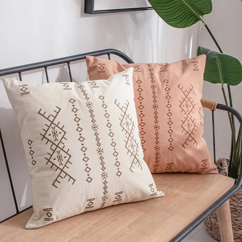 Square Pillow Cover Velvet-Like Embroidered Concealed Zipper