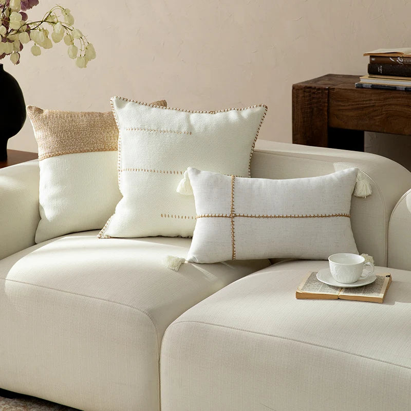 Square Pillow Two-Tone Knit & Linen Removable Cover 18x18
