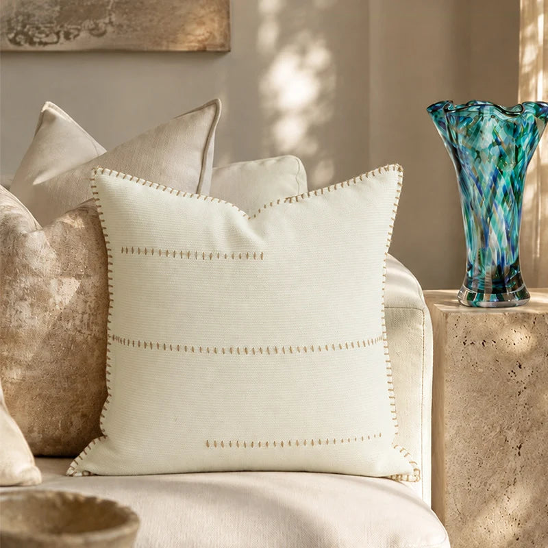 Square Pillow Two-Tone Knit & Linen Removable Cover 18x18