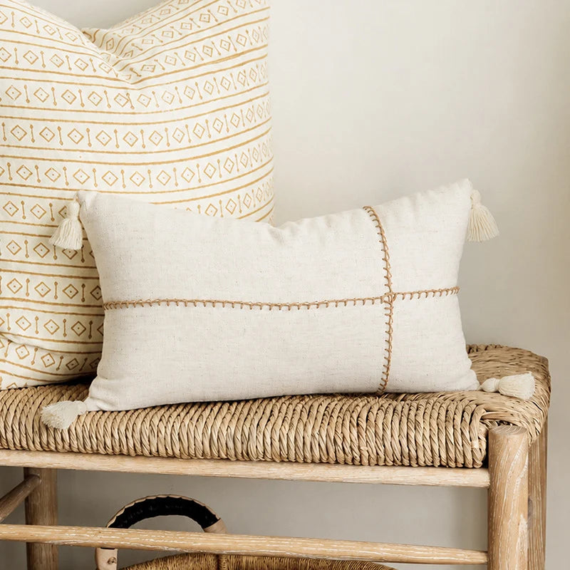 Square Pillow Two-Tone Knit & Linen Removable Cover 18x18