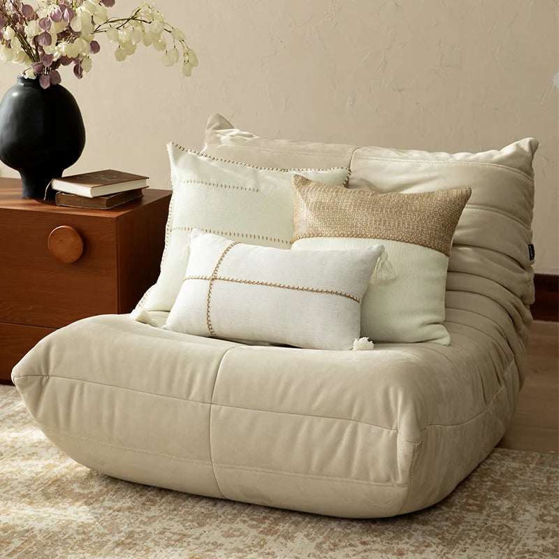 Square Pillow Two-Tone Knit & Linen Removable Cover 18x18
