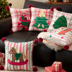 Square Throw Pillow Christmas Dog Print Pom-Pom Removable Cover