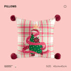 Square Throw Pillow Christmas Dog Print Pom-Pom Removable Cover