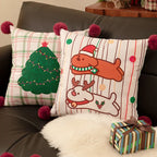 Square Throw Pillow Christmas Dog Print Pom-Pom Removable Cover