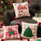 Square Throw Pillow Christmas Dog Print Pom-Pom Removable Cover