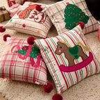 Square Throw Pillow Christmas Dog Print Pom-Pom Removable Cover