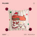Square Throw Pillow Christmas Dog Print Pom-Pom Removable Cover