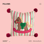 Square Throw Pillow Christmas Dog Print Pom-Pom Removable Cover